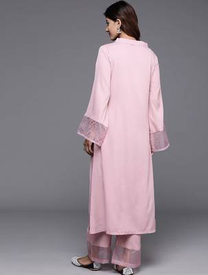 Pink floral printed silk blend kurta palazzo set 4