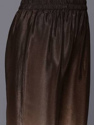 Brown floral printed silk blend kurta trouser set 2