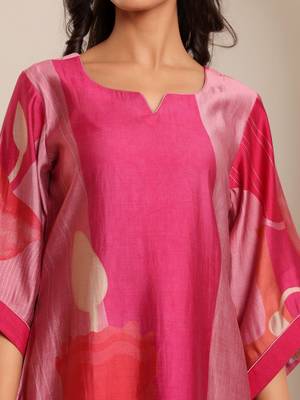 Pink floral printed cfloraleri silk kurta trouser set 2
