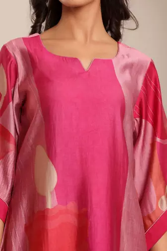 Pink floral printed cfloraleri silk kurta trouser set
