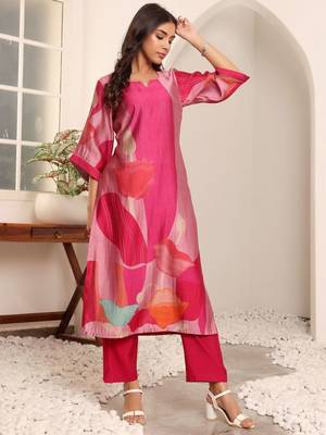 Pink floral printed cfloraleri silk kurta trouser set 4