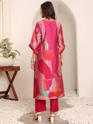 Pink floral printed cfloraleri silk kurta trouser set 5