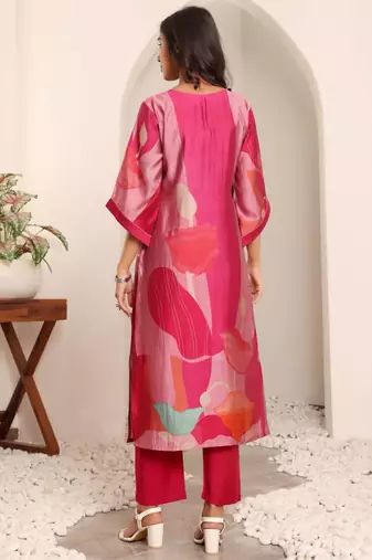Pink floral printed cfloraleri silk kurta trouser set