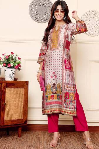 Off white floral printed cfloraleri silk kurta trouser set