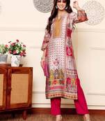 Off white floral printed cfloraleri silk kurta trouser set
