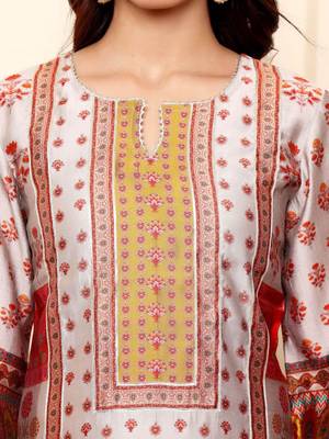 Off white floral printed cfloraleri silk kurta trouser set 2