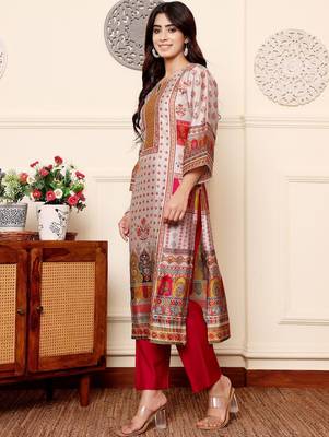 Off white floral printed cfloraleri silk kurta trouser set 4