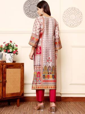 Off white floral printed cfloraleri silk kurta trouser set 5