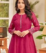 Pink floral embroidered cfloraleri cotton kurta palazzo set
