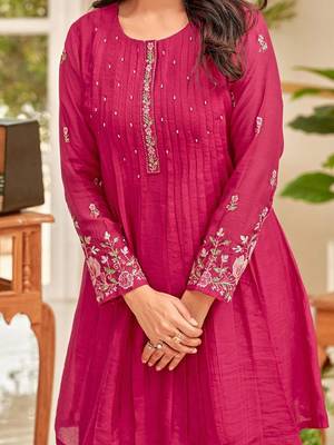 Pink floral embroidered cfloraleri cotton kurta palazzo set 3