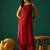 Red floral printed silk blend kurta trouser set