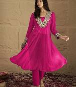 Pink floral embroidered georgette kurta trouser set