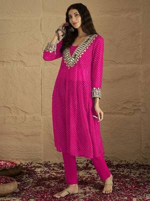 Pink floral embroidered georgette kurta trouser set 3