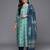 Sea green floral printed silk blend kurta trouser dupatta set