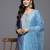 Blue floral embroidered cfloraleri silk kurta trouser dupatta set