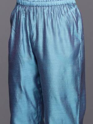 Blue floral embroidered cfloraleri silk kurta trouser dupatta set 2