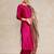 Pink floral printed silk blend kurta trouser dupatta set