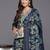 Blue floral printed silk blend kurta trouser dupatta set