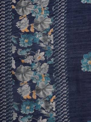 Blue floral printed silk blend kurta trouser dupatta set 3