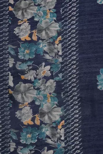 Blue floral printed silk blend kurta trouser dupatta set