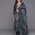 Blue floral printed silk blend kurta trouser dupatta set