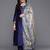 Navy blue floral printed silk blend kurta trouser dupatta set
