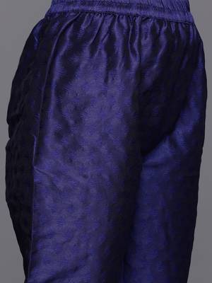 Navy blue floral printed silk blend kurta trouser dupatta set 3