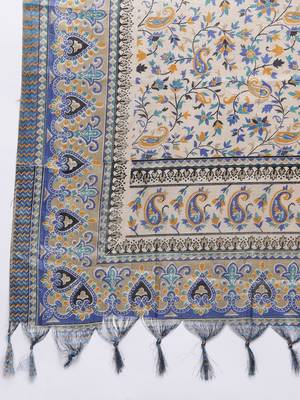 Navy blue floral printed silk blend kurta trouser dupatta set 4