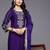 Navy blue floral embroidered silk blend kurta trouser dupatta set
