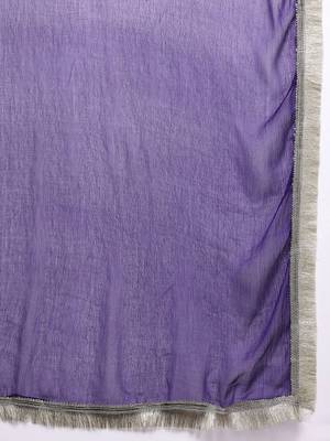 Navy blue floral embroidered silk blend kurta trouser dupatta set 3