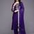Navy blue floral embroidered silk blend kurta trouser dupatta set