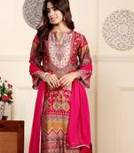 Pink floral printed cfloraleri silk kurta trouser dupatta set