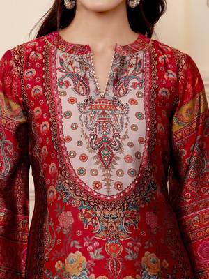 Pink floral printed cfloraleri silk kurta trouser dupatta set 3