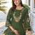 Green floral embroidered cotton kurta trouser dupatta set