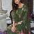 Green floral embroidered cotton kurta trouser dupatta set