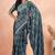 Women's teal geometric print chiffon ready to wear saree | pre draped party wear saree
