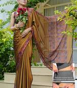 Women's mustard solid chiffon ready to wear saree | pre draped party wear saree
