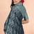 Women's teal geometric print chiffon ready to wear saree | pre draped party wear saree