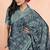 Women's teal geometric print chiffon ready to wear saree | pre draped party wear saree