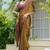 Women's mustard solid chiffon ready to wear saree | pre draped party wear saree