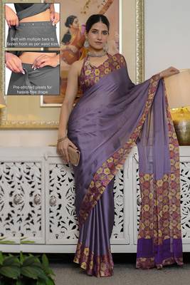 Women's purple solid chiffon ready to wear saree | pre draped party wear saree 2