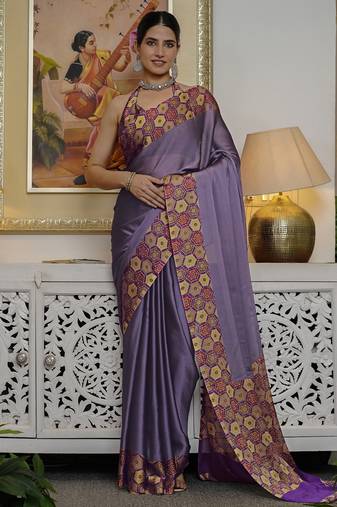 Women's purple solid chiffon ready to wear saree | pre draped party wear saree