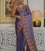 Women's purple solid chiffon ready to wear saree | pre draped party wear saree