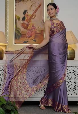 Women's purple solid chiffon ready to wear saree | pre draped party wear saree 3