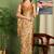 Women's mustard floral print chiffon ready to wear saree | pre draped party wear saree