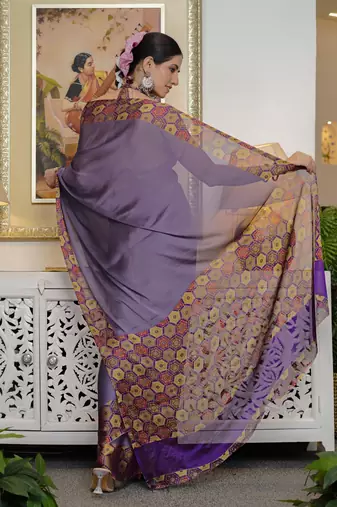 Women's purple solid chiffon ready to wear saree | pre draped party wear saree