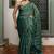 Women's green stripes print chiffon ready to wear saree | pre draped party wear saree
