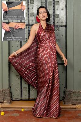 Women's stripes print chiffon ready to wear saree | pre draped party wear saree 2