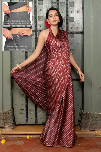 Women's stripes print chiffon ready to wear saree | pre draped party wear saree