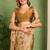 Women's mustard floral print chiffon ready to wear saree | pre draped party wear saree